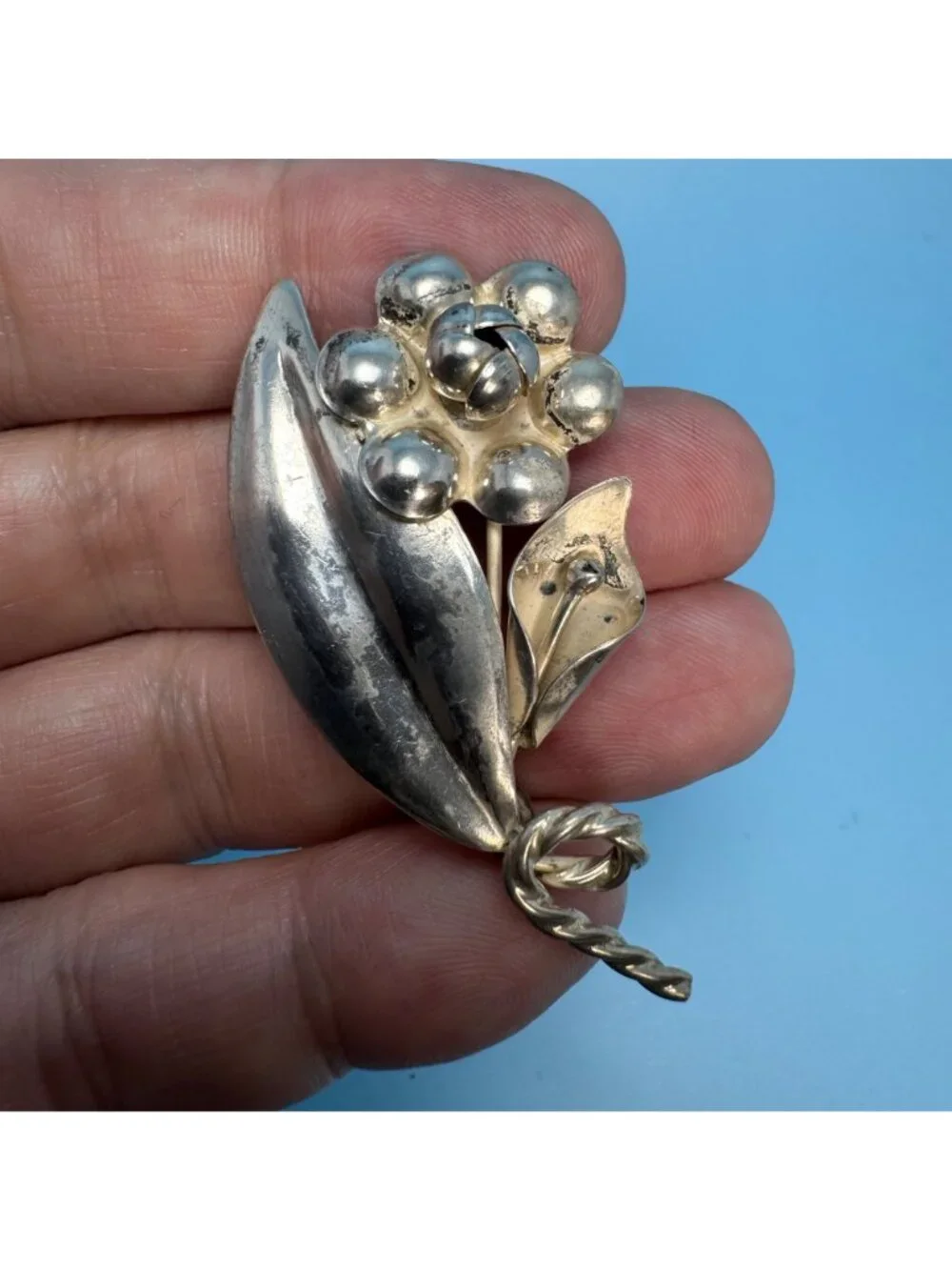 Pierced Handmade Flower Design Brooch Sterling Silver 925 Size 2.25'' Length
